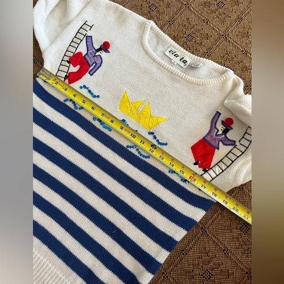 Vintage 80s 90s Via L.A. Fishermen on Ladders w/ Blue & White Stripes Sz Small - Picture 4 of 7